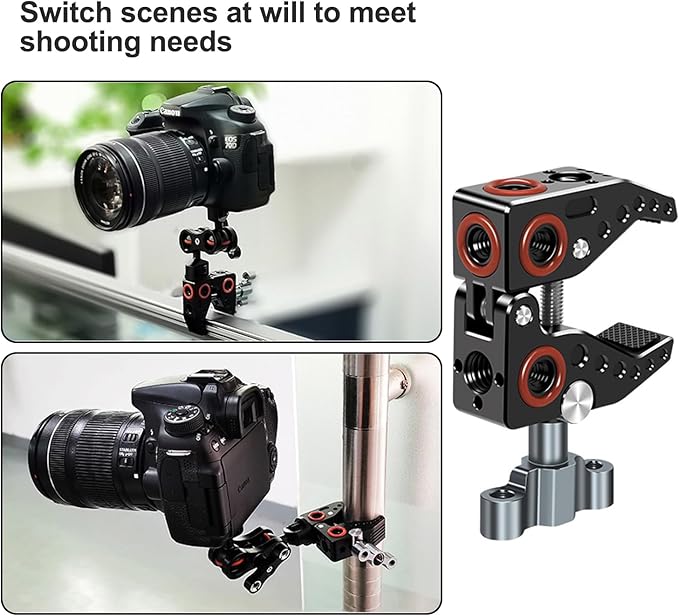 Super Clamp Mount for Camera Gripper Monitor 360° Ball Head Magic Arm Dual Ball Head Adapter with 1/4 and 3/8 Threads for Canon Nikon DSLR/Gopro/LED Light/Ronin-M/Ronin MX/Freefly MOVI-A025