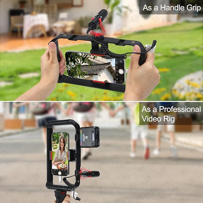 Taisioner Smartphone Video Rig Hand Girp Stabilizer Filmmaking Vlogging Case Phone Video Stabilizer with Cold Shoe for Film Maker Video Grapher Compatible with iPhone 15/14/13/12/ Pro Max and Android
