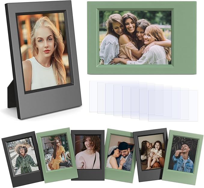 HIYQIN 8 Pack 2x3 Mini Photo Frames with Clear Protective Film - Black & Green, Compatible with Fujifilm Instax 2x3 Mini Film