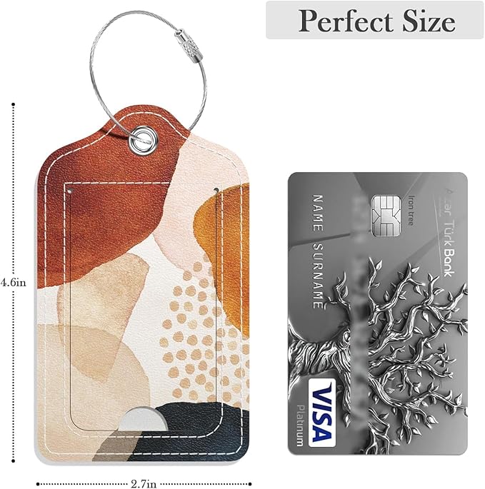 Luggage Tags for Suitcase, 4 Pack PU Leather Travel Cruise Luggage Tag with Privacy Flap, Name ID Label and Metal Loop for Women Men Girls Suitcase Baggage Bag Backpack, Boho Abstract Stone
