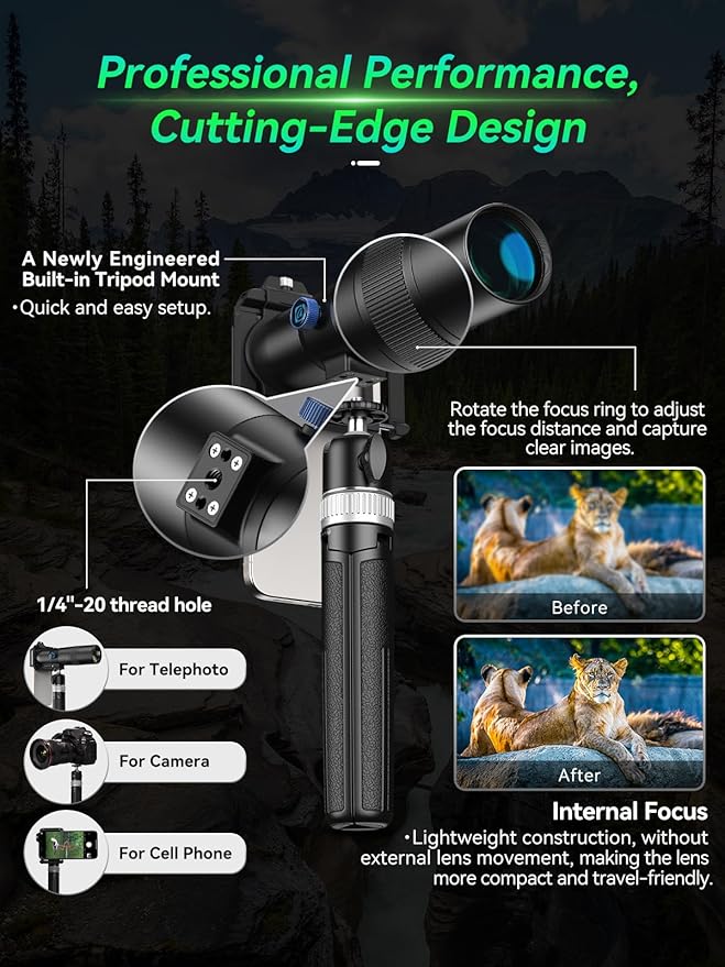 APEXEL 30x Telephoto Lens - Enhanced Version for iPhone 16 15 14 13 pro max, Samsung, Pixel | Professional Upgraded External Camera Photography Attachment with Tripod