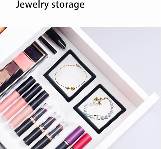 6Pcs Black 3D Floating Display Case Jewelry Storage Box Holder Stands Transparent Frame Gift Box Dustproof Stackable Coin Medals Earrings Necklaces Rings Bracelets Boxes