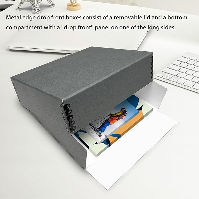 Lineco Museum Archival Storage Box, 14.75x18.75x3 in. Drop Front Design. Acid-Free with Metal Edge. Organize Photos, Pictures, Prints, Documents, Crafts, DIY. Gray, 2 Pack