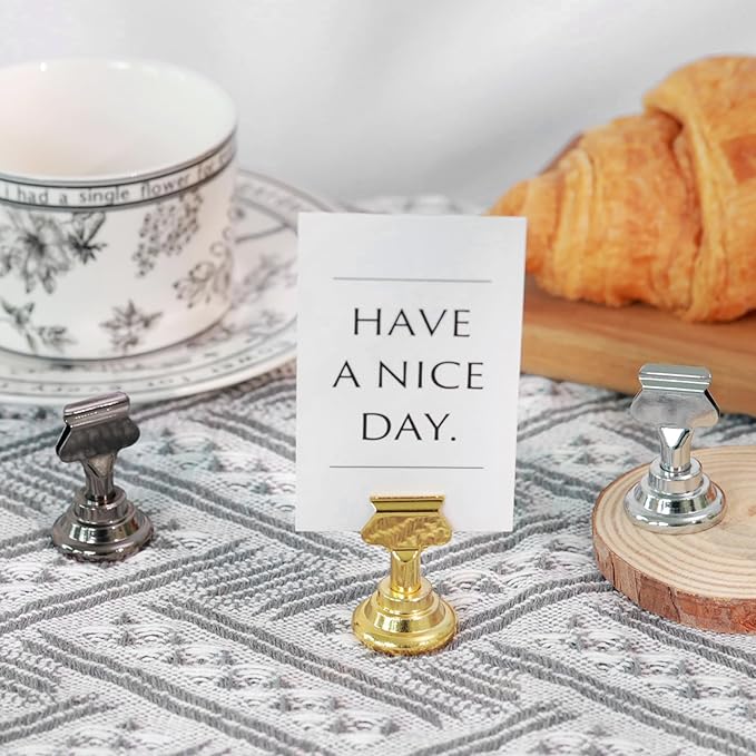 Urban Deco 24 Pieces Table Card Holder Place Card Holders 1.7 inches Gold Steel Card Holders for Photos, Food Signs, Memo Notes, Weddings, Restaurants, Birthday(Gold 24PK)