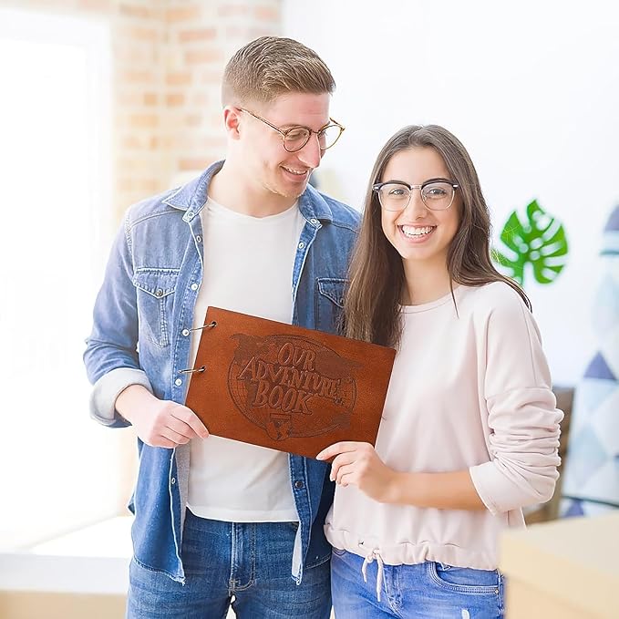 Adventure Book 3D Wooden Cover Scrapbook Photo Album 11.92 x 7.62"Timeless Memory Journal for Unforgettable Adventures&Precious Moments-Ideal for Anniversaries,Travel&Couple Gifts (3D Wooden Letter)