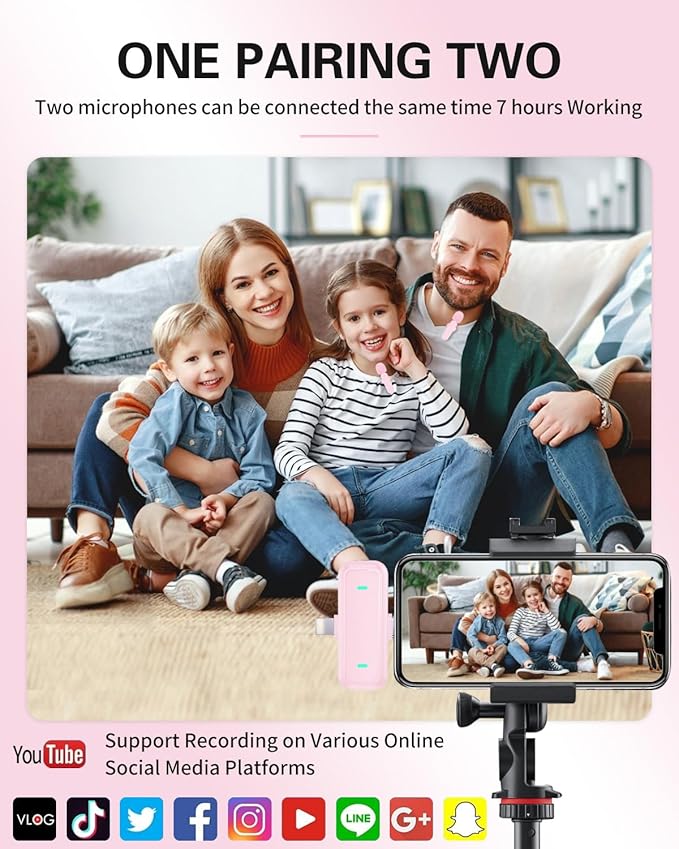Wireless Mini Lavalier Lapel Microphone for iPhone iPad & Android Phone, 2 in 1 Lapel Mic for Video Recording- Clip on Dual Mics with Noise Reduction for Video Tiktok YouTube Podcast Vlogging(2 Pack)
