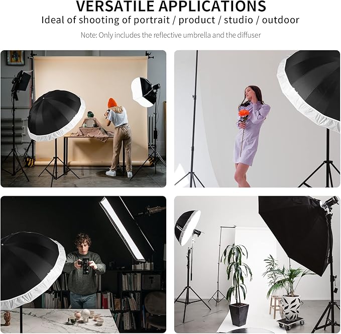Selens 51 Inch Black/Silver Reflective Photography Umbrella with Diffuser Cover for Photo Studio Flash Speed Lighting
