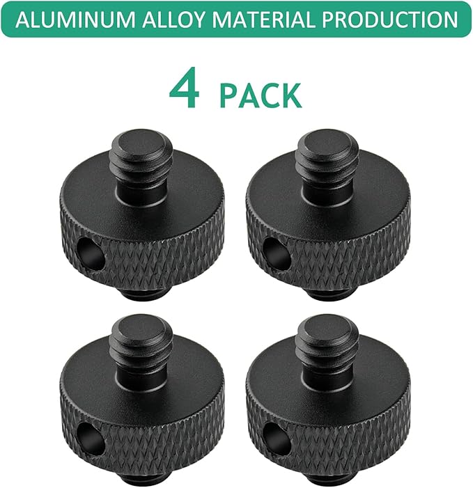 1/4 Male to 1/4 Male Tripod Screw Adapter with Hole 1/4 Screw Camera Mount for Camera Tripod Mic Stand Mic Mount Light Stand DSLR Camera Cage 4 Pcs (Black)