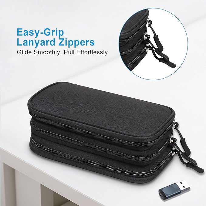 Lacdo USB Flash Drive Case, USB Case Organizer Thumb Drive Holder Portable Storage Bag Large Capacity for SanDisk/Samsung Flash Drives Jump Drive Memory Stick, SD Card, Cables, with Labels, Black