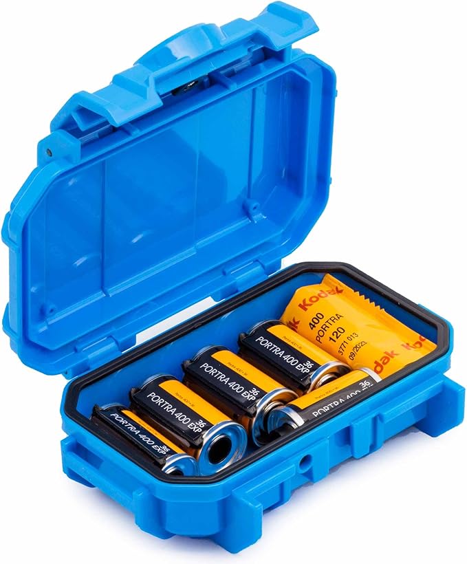 Evergreen Film Storage Case | Holds 7 Rolls of 35mm or 5 Rolls of 120mm Film | Preserve and Protect Your Film | Waterproof & Freezer Safe (Film Not Included) (Blue)