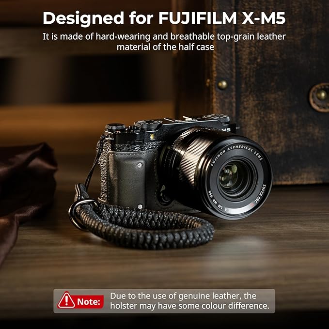 SMALLRIG X-M5 Leather Half Case Kit for FUJIFILM X-M5, Including Leather Half Case, Wrist Strap, Genuine Leather Material, Portable and Protecting (Black) - 4879
