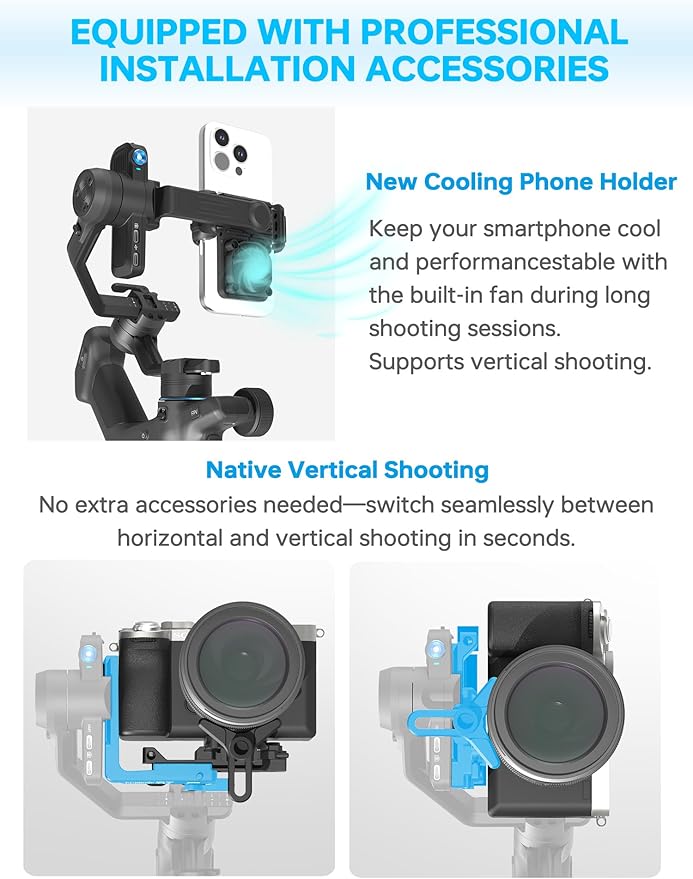 FeiyuTech SCORP Mini 3 Pro Camera Gimbal Kit w/AI Tracking 4.0, Detachable Touchscreen Handle, 4.4lb Payload, Gimbal Stabilizer for Mirrorless Cameras, Smartphone, Action Cam (Bag+Light+Pole Included)