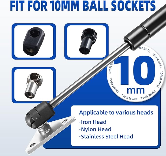 ARANA 10MM Ball Stud Mounting Bracket for Universal Gas Struts Lift Supports Shocks Spring Prop Mounts Brackets Kits Silver 4PCS with 16 Screws (Only Fits 10mm Ball Head)