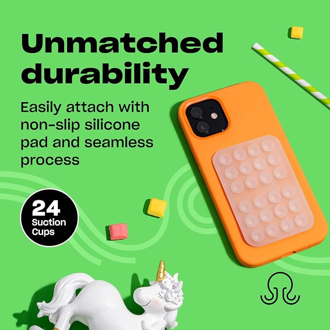 OCTOBUDDY Classic - Silicone Suction Phone Case Adhesive Mount - Hands-Free, Strong Grip Holder for Selfies & Videos - iPhone & Android Compatible - 2.25″ x 3.25″, Transparent