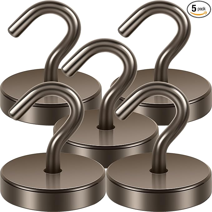 Neosmuk Magnetic Hooks, Cruise Ship Essentials, 130lb+ Heavy Duty Magnetic Hooks for Cruise Cabins, Refrigerator, Grill, Hanging, and Travel | Extra Strong Must-Haves Magnet Hook,Brown