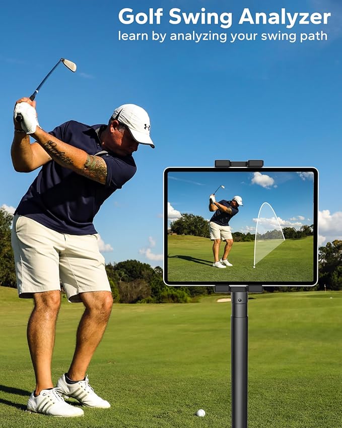 GDZN 57" Golf Monopod Selfie Stick - [Metal Pole] Golf Tablet Holder for Record Swing, Putting, Golf Training Aid, Tablet Tripod Stand Compatible with 4.7-13" iPad Pro/Air/Mini, iPhone, Galaxy