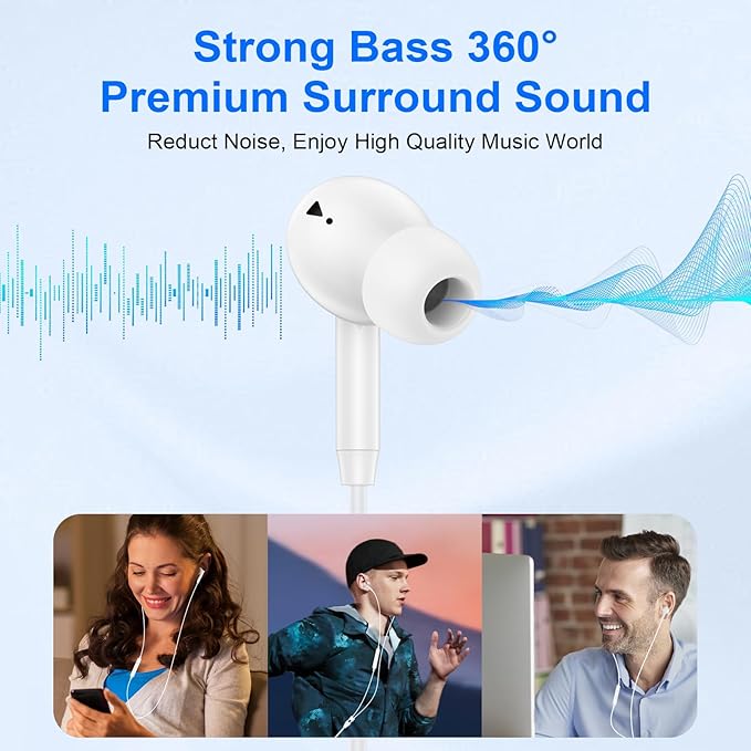 USB C Wired Earbuds Ear Buds for iPhone 17 16 Pro Max 16e 16 Plus 16Pro 15 Pro Max 15 Plus 15Pro 15 USBC in-Ear Headphones Wired Type C iPhone 16 Earbud Earphones Headsets with Microphone for Samsung