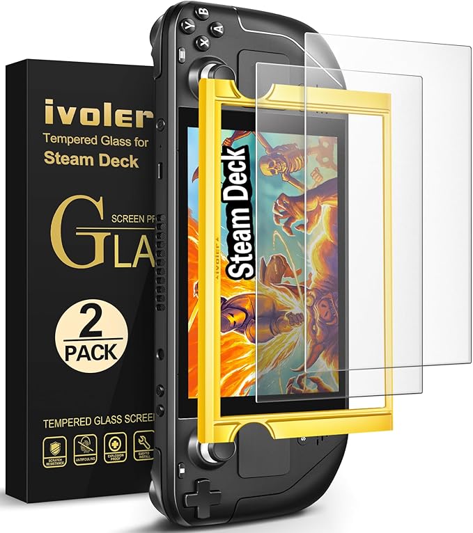 ivoler 2-Pack anti-glare Etched Screen Protector for Steam Deck 7.0''/Steam Deck OLED 7.4'', Matte Anti Glare Tempered Glass with Alignment Frame Anti-Scratch Full Coverage Guard for Steam Deck