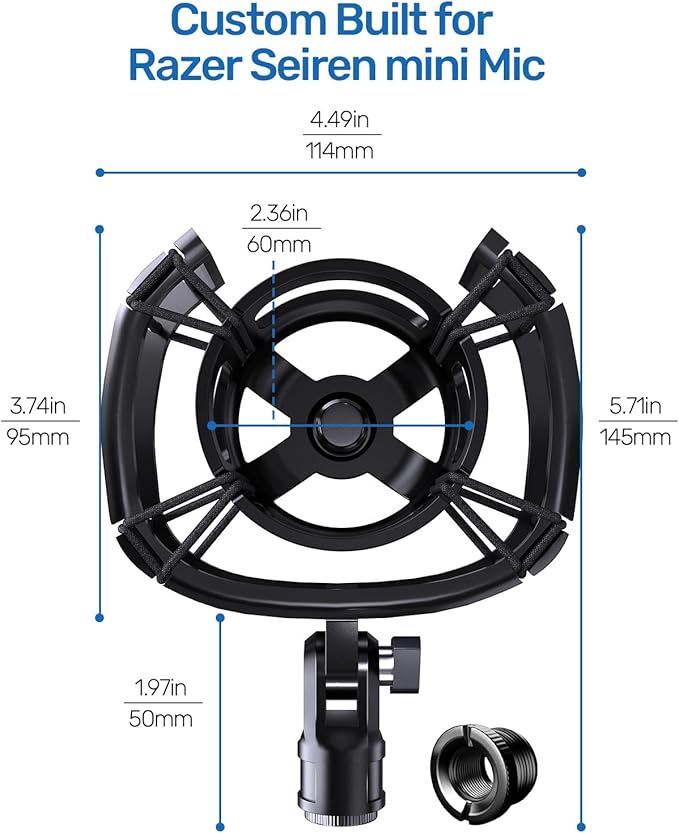 Custom Built for Razer Seiren Mini Shock Mount, 2026 Upgrade Anti-Vibration Suspension Elastic Shock Mount Holder Clip Mics Stand Compatible with Razer Seiren Mini Microphone