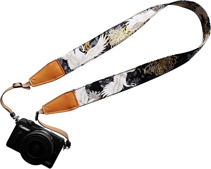 Original Design Personalized Adjustable Camera Strap Chrysanthemum & Crane in Black, Fit for Canon Nikon Sony Olympus Interchangeable Lens Digital Camera/DSLR etc.