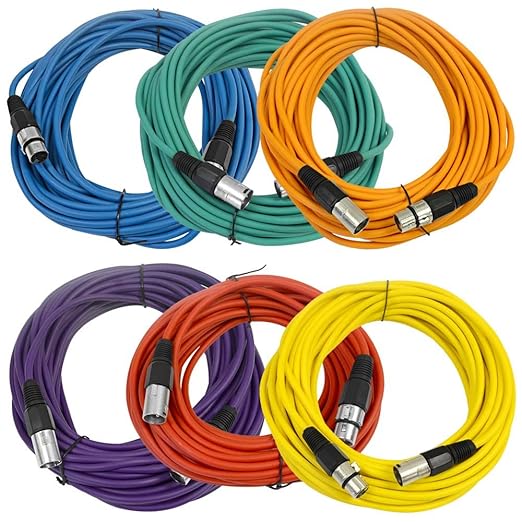 SEISMIC AUDIO - SAXLX-50 - 6 Pack of 50' Multiple Color XLR Male to XLR Female Microphone Cables - Balanced - 50 Foot Patch Cords