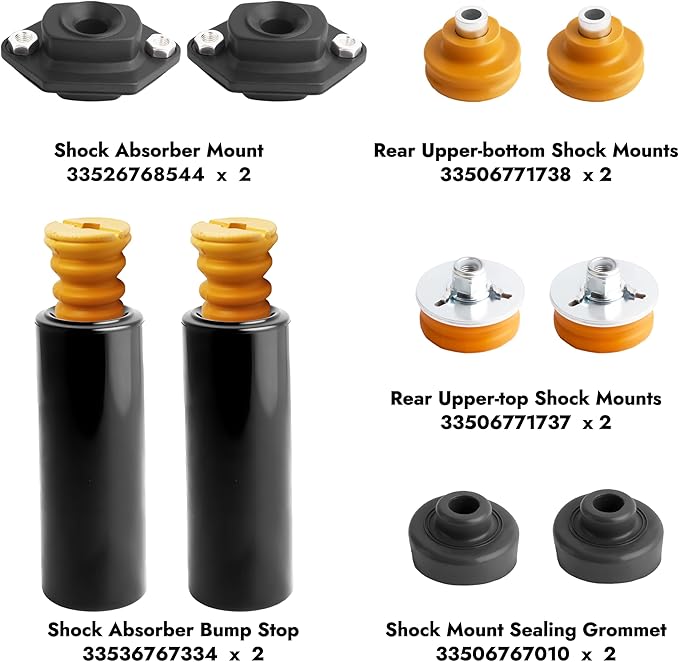 Rear Shock Mount, Bump Stop & Dust Boot Set Compatible with BMW E82 E87 E88 E90 E92 128i 135i 323i 325xi 328i 328xi 330i 335i 335d Replaces 33506767010 33526768544 33536767334 33506771738