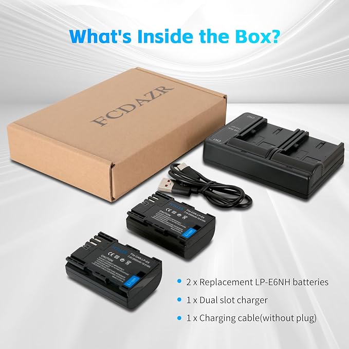 LP-E6 LP-E6N Battery(2-Pack) and Dual USB Charger Compatible with Canon EOS 5D Mark II III IV, 5DS, 5DS R, 6D, 6D Mark II, 7D, 7D Mark II, 60D, 70D, 80D, 90D, R, R5, C700, XC10, XC15 Cameras