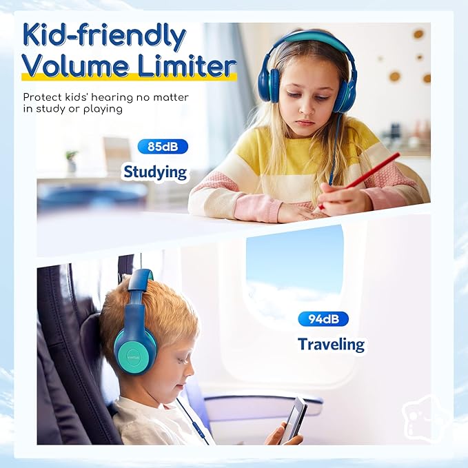 EarFun Kids Headphones Wired with Microphone, 85/94dB Volume Limit Headphones for Kids, Portable Wired Headphone with Shareport, Stereo Sound Foldable Headset for School/Tablet/PC/Kindle, Type C