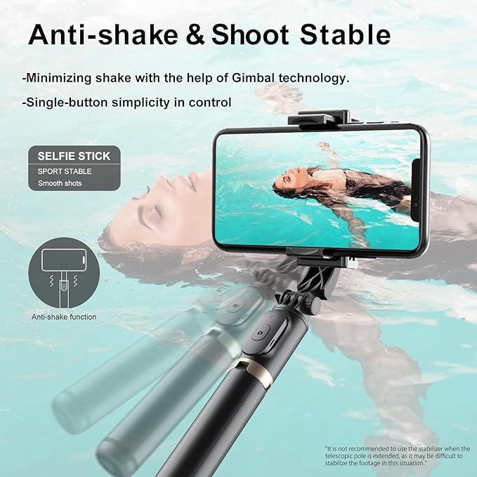 Selfie Stick Tripod with Gimbal Stabilizer for Phone, 360° Auto-Balance 1-Axis Rotation, Remote Control, Portable for Vlogging, TikTok, Group Selfies, Live Streaming