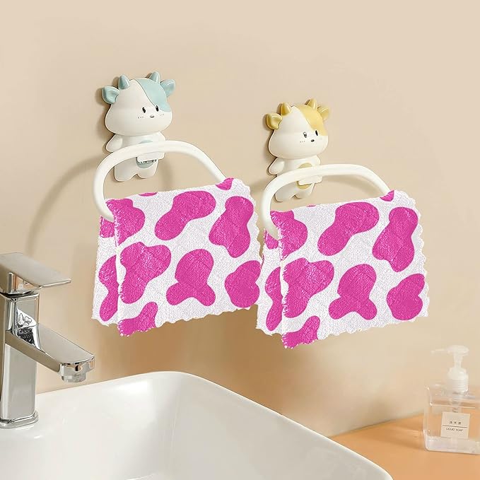 CaTaKu Pink Cow Print Kitchen Dish Cloths, 6 Pack Reusable Dish Rags for Washing Dishes, Microfiber Cleaning Cloths Dish Towels Washcloths for Kitchen Drying