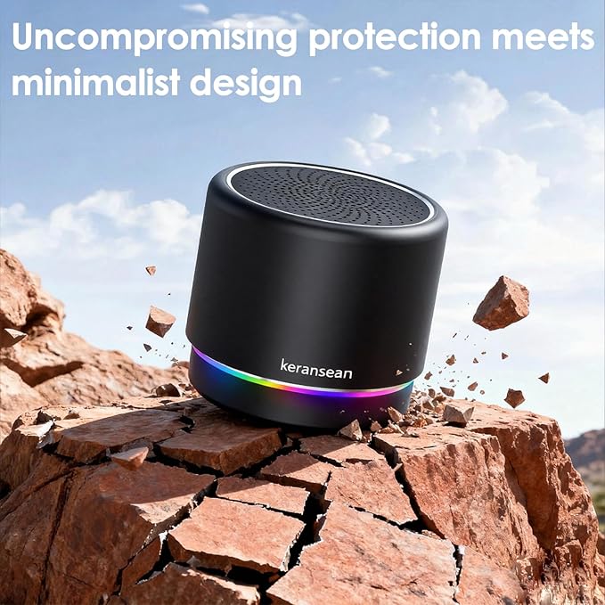 Portable Bluetooth Speaker 5.4, Mini Speaker, 12H Battery Life & Noise Reduction Mic, Metal Cover, TWS Pairing, Wireless Speaker with RGB Lights for Home/Travel/Outdoor by Music Lovers-Black