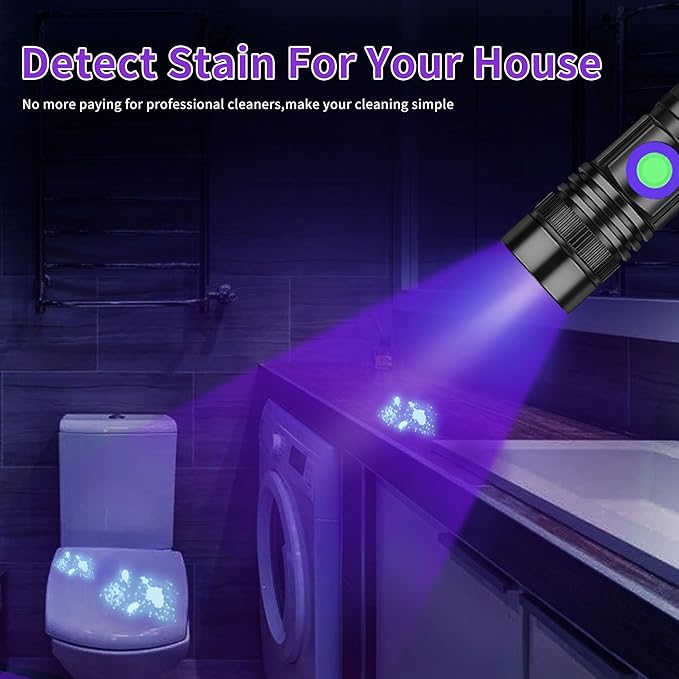 UV Flashlight Black Light USB Rechargeable 395nm Blacklight Mini, Woods lamp Portable Handheld Powerful LED Ultraviolet Lights Flashlights, Focus Adjustable for Resin Curing, Pet Urine Detection