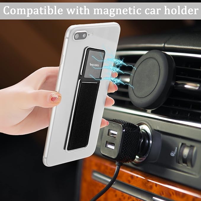4 Pieces Phone Grip Strap Telescopic Phone Kickstand Elastic Finger Holer Hand Strap Adhesive Loop for Phone Grip with Stand Compatible with Most Smartphones (Black, Silver, Green)
