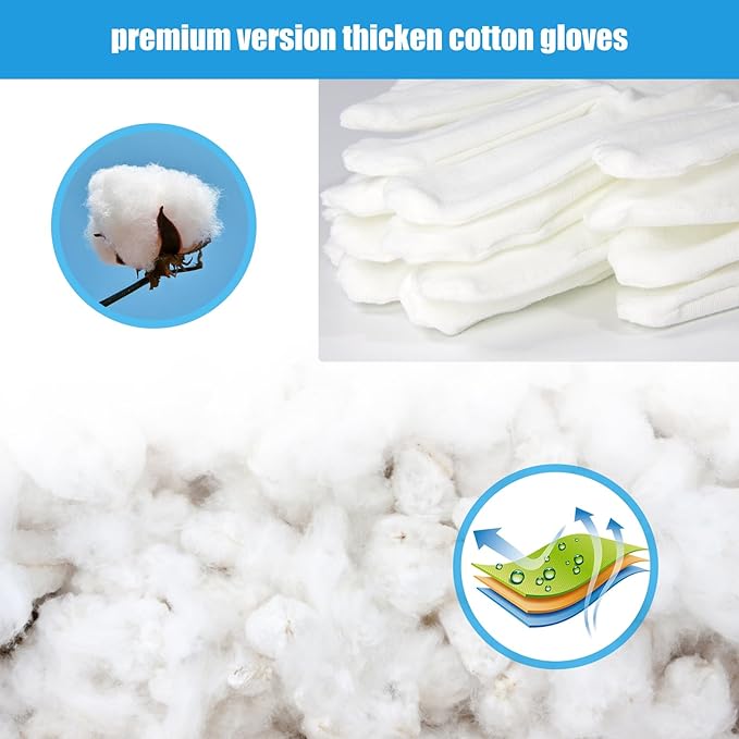 4 Pairs White Gloves, Breathable Cotton Gloves for Dry Hands Sleeping, Washable Eczema Moisturizing Glove Overnight for Women Men, Christmas Wedding Costume Work Glove for Serving Inspection
