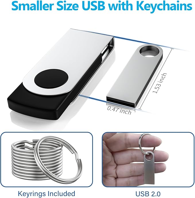 ABLAZE 128GB Flash Drive 2 Pack, Metal USB 2.0 Thumb Drives with Keychains USB Stick Pendrive (Sliver)
