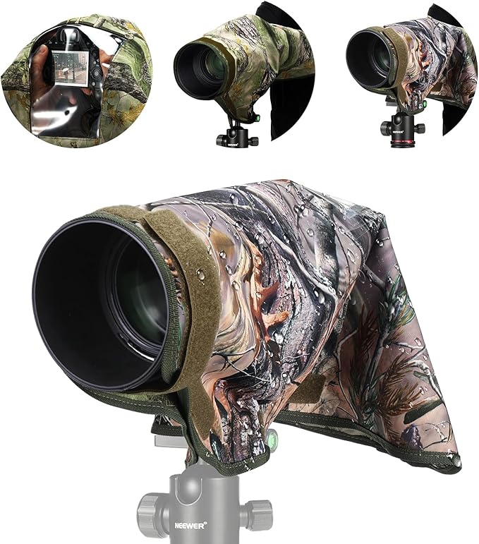 NEEWER Camera Rain Cover, M Medium Size Waterproof Raincoat Cover Sleeve for Canon Sony Nikon Fujifilm DSLR Camera & Lenses up to 200mm, Dual Sided Camouflage Green Camo Nylon, PB021
