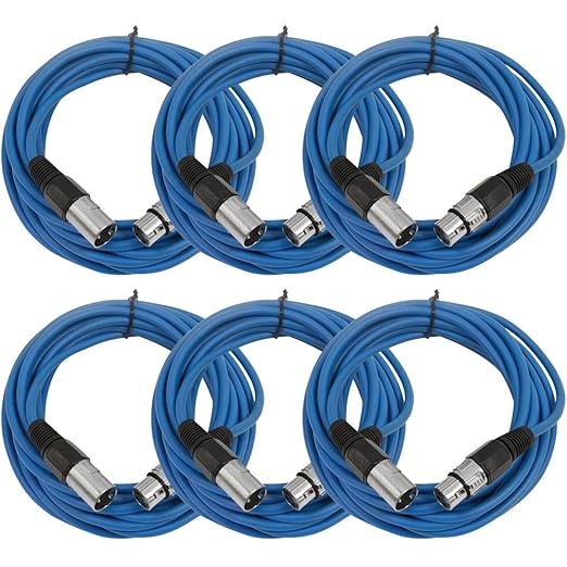 Seismic Audio - SAXLX-25-6 Pack of 25' Blue XLR Male to XLR Female Microphone Cables - Balanced - 25 Foot Patch Cords