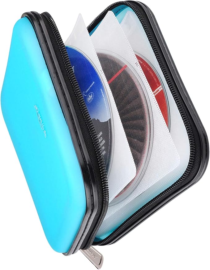 CD DVD Wallet, 32 Capacity Heavy Duty, DVD CD Case Holder for Car,Portable DVD/VCD Storage Disk, Hard Shell Sturdy case, Car CD Disk Holder,Booklet, Blu-ray Wallet (32 Capacity,Skyblue)