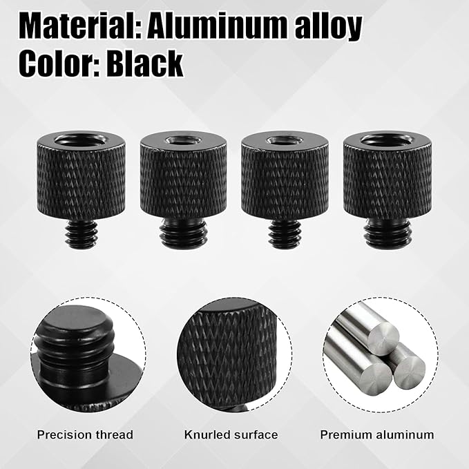 4pcs Mic Stand Adapter, 4 Types Mic Screw 1/4 Male to 3/8 Female Adapter Camera Mic Mount Adapter Microphone Stand Adapter Tripod Screw Adapter Accessories for Microphone Stand, black, 19010