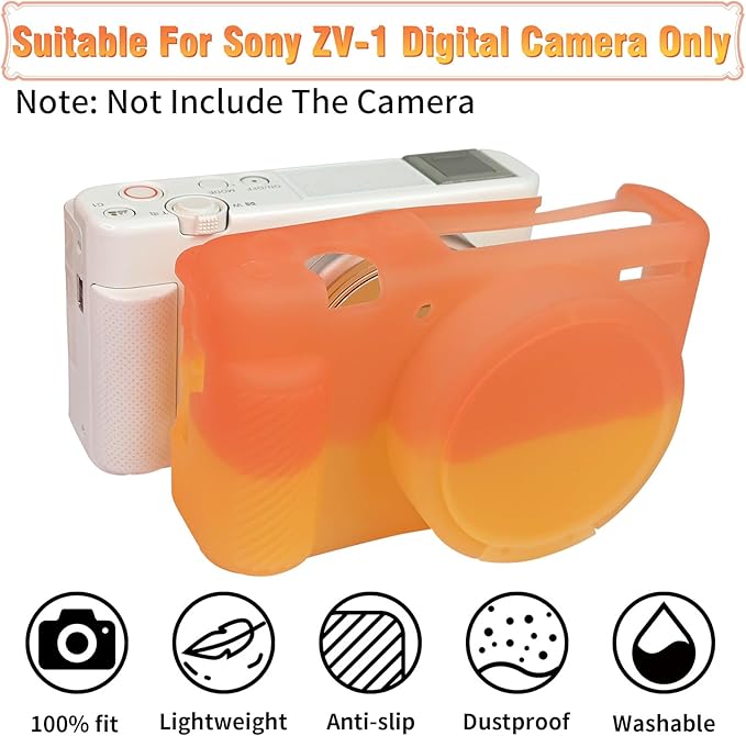 Easy Hood Camera Case for Sony ZV-1, Soft Silicone Cover Camera Sleeve Body Skin Protective Case with Removable Lens Cap for Sony ZV1 Digital Camera, Red Orange