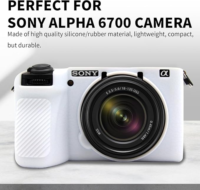 Easy Hood Camera Case for Sony Alpha 6700, Soft Silicone Protective Cover a6700 DSLR Camera Anti-Scratch Slim Fit Body Skin Protector Housing Sleeve for Sony A6700 Mirrorless Camera White