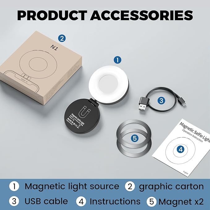 Selfie Light, Selfie Light for iPhone, Portable Phone Ring Light for Video Recording, Adjusted 4 Modes, Rechargeable Fill Light for Selfies, Photography, Makeup, Vlogs, TikTok, Video（Black）