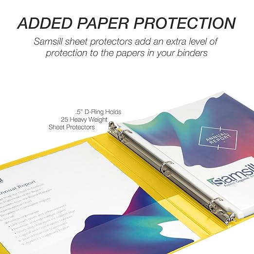 Samsill Durable 0.5 inch 3 Ring Binder, Made in USA, D Ring Binder, FSC 100% Recycled Chipboard, Yellow, 4 Pack