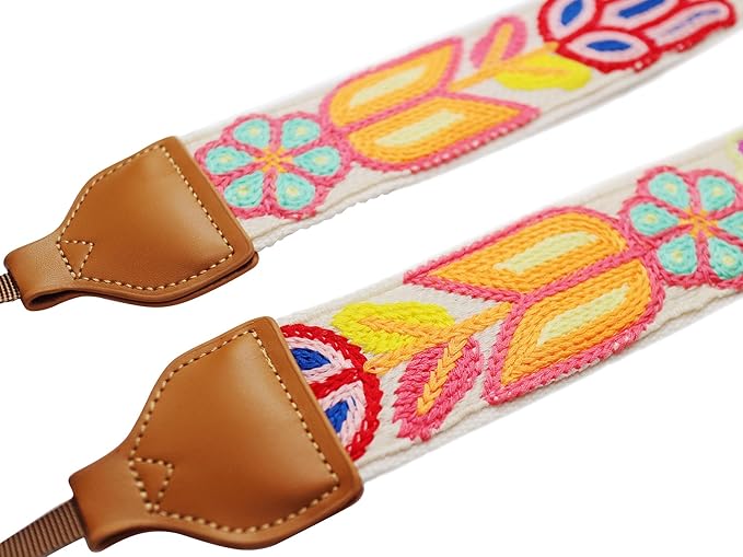 UNIKSTRAP Original Design Adjustable Camera Strap, Vintage Style Hand Made Crochet Colorful Flowers, 2 Inch (5cm) Width, Fit for Canon Nikon Sony Interchangeable Lens Digital Camera/DSLR
