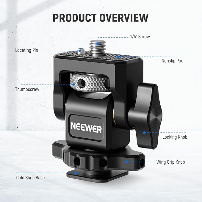 NEEWER Cold Shoe Camera Monitor Mount with Anti Twist 1/4" Screw Compatible with Atomos Ninja V, 5" & 7" Field Monitor, 360° Swivel 180° Tilt with Adjustable Damping, MA006