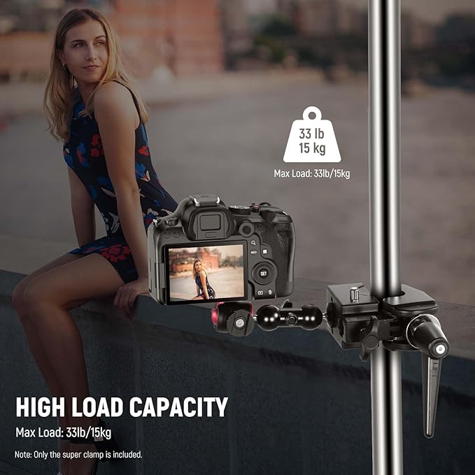 NEEWER 2 Pack Super Clamp with 5/8" Stud, Spring Lock, 2.4" Jaw Grip Heavy Duty Crab Pole Clamp for Round Pipe Flat Surface, for Photography Studio Camera Lighting Mounting, Max Load 33lb/15kg, UA017