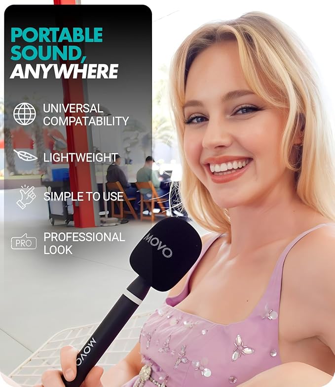 Movo WMX-HM2 Wireless Microphone Handle for DJI Mic, Rode GO II – Handheld Interview Grip with Mic Holder, Adapter & 3 Windscreens – for YouTube, TikTok, Journalism, Content Creation