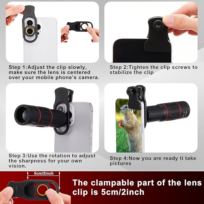 Phone Camera Lens Kit 21 in 1 with Universal 18x Telephoto Lens with Tripod 0.63x Wide Angle 15x Macro 198° Fisheye 2X Telephoto Cpl Compatible with Most Smartphone