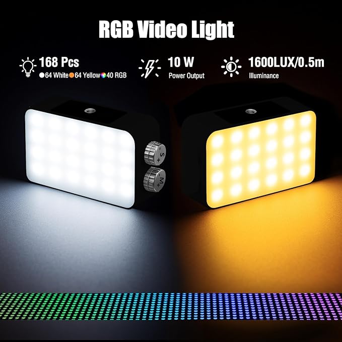 EMART RGB LED Camera Light, 2600mAh Portable Video Light 13 Lighting Effects 360° Full Color, Rechargeable Small Light Panel, 2500K-7000K for Selfie, Content Creator, Photography