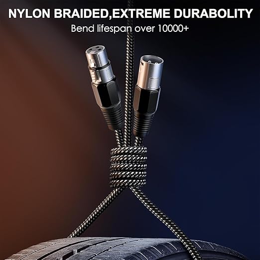XLR Cable 10 FT/5 Pack, Microphone Cable 3 Pin Nylong Braided Balanced XLR Male to Female Heavy Duty Mic Patch Cords (Pure Copper Conductors)